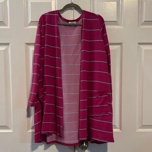 LuLaRoe Pink and White Striped Cardigan/Duster
